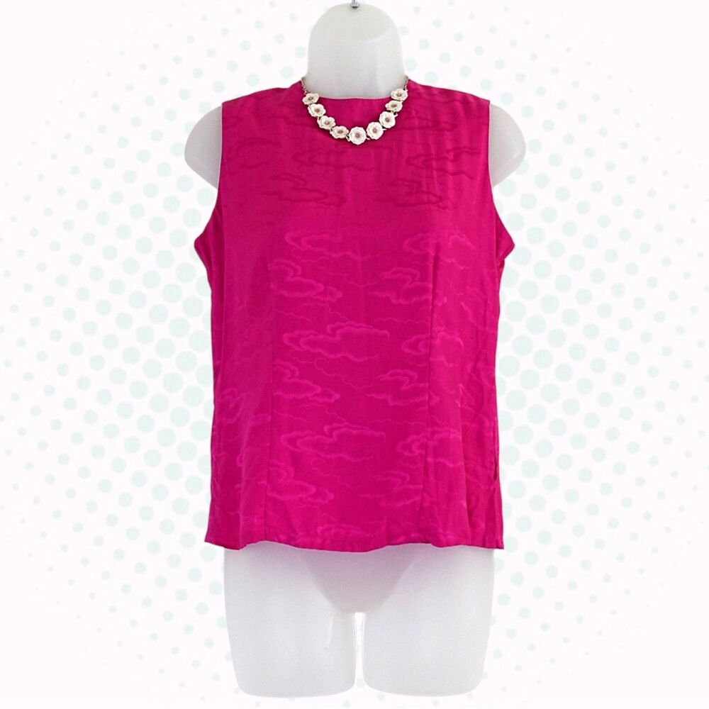 Vintage 90s Hot Pink 100% Silk Cloud Print Wide Strap Tank Top Blouse Size S